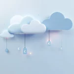 Drie blauwe wolkpictogrammen met prijslabels en euro-symbolen, verbonden door stippellijnen voor kostenoptimalisatie.