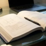 Professioneel aanbestedingsdocument op glazen bureau met mechanisch potlood, laptop op achtergrond, kantoorverlichting van links.
